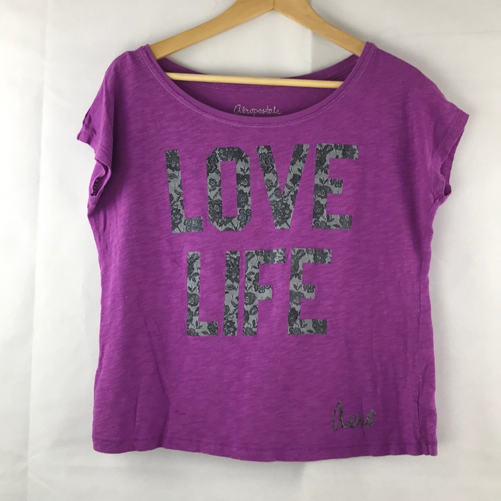 Aeropostale Purple Short Sleeve Tee Love Casual Love Basic Back to School